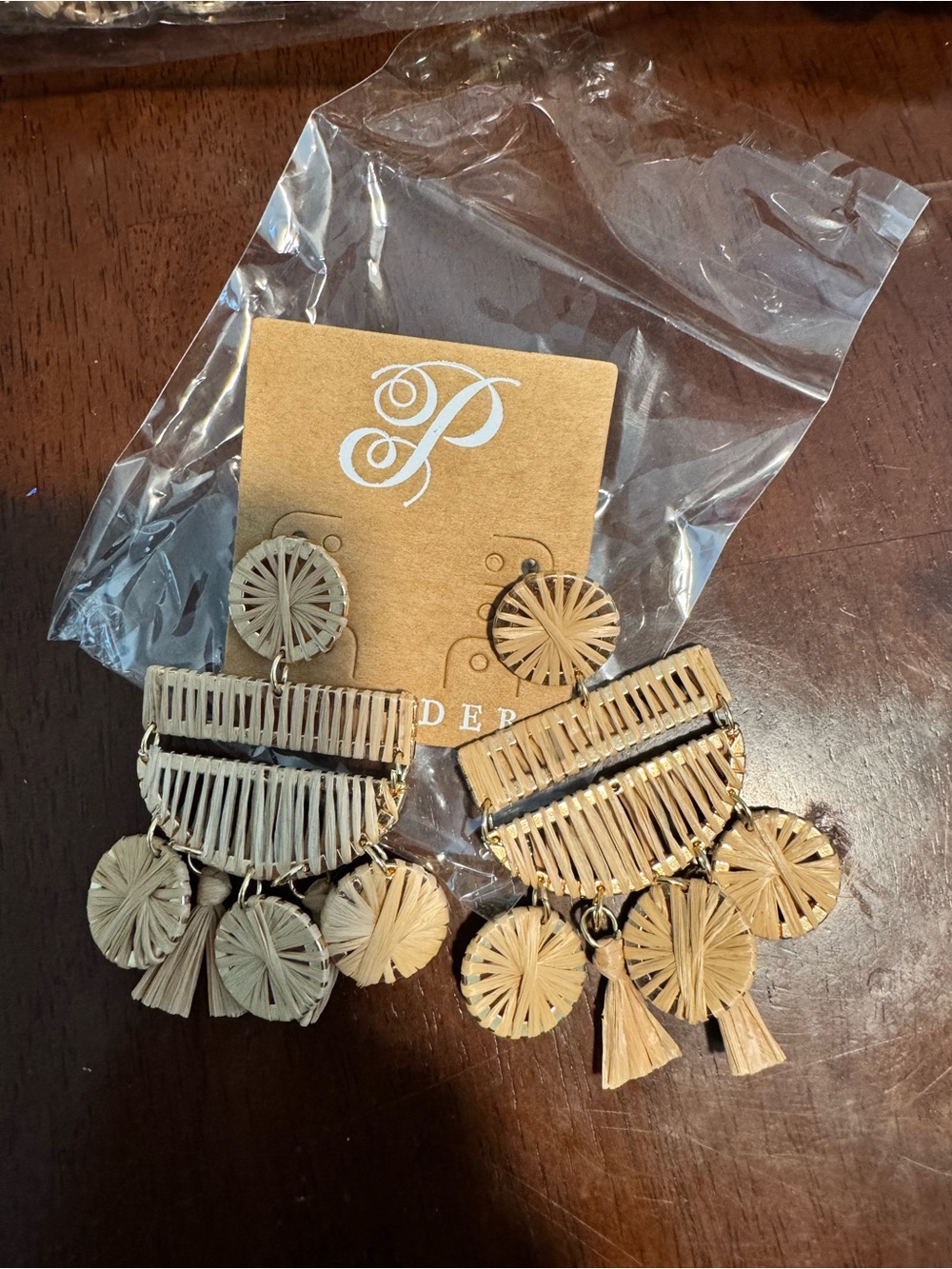 Plunder Natural Beige Straw Fringe Drop Earrings